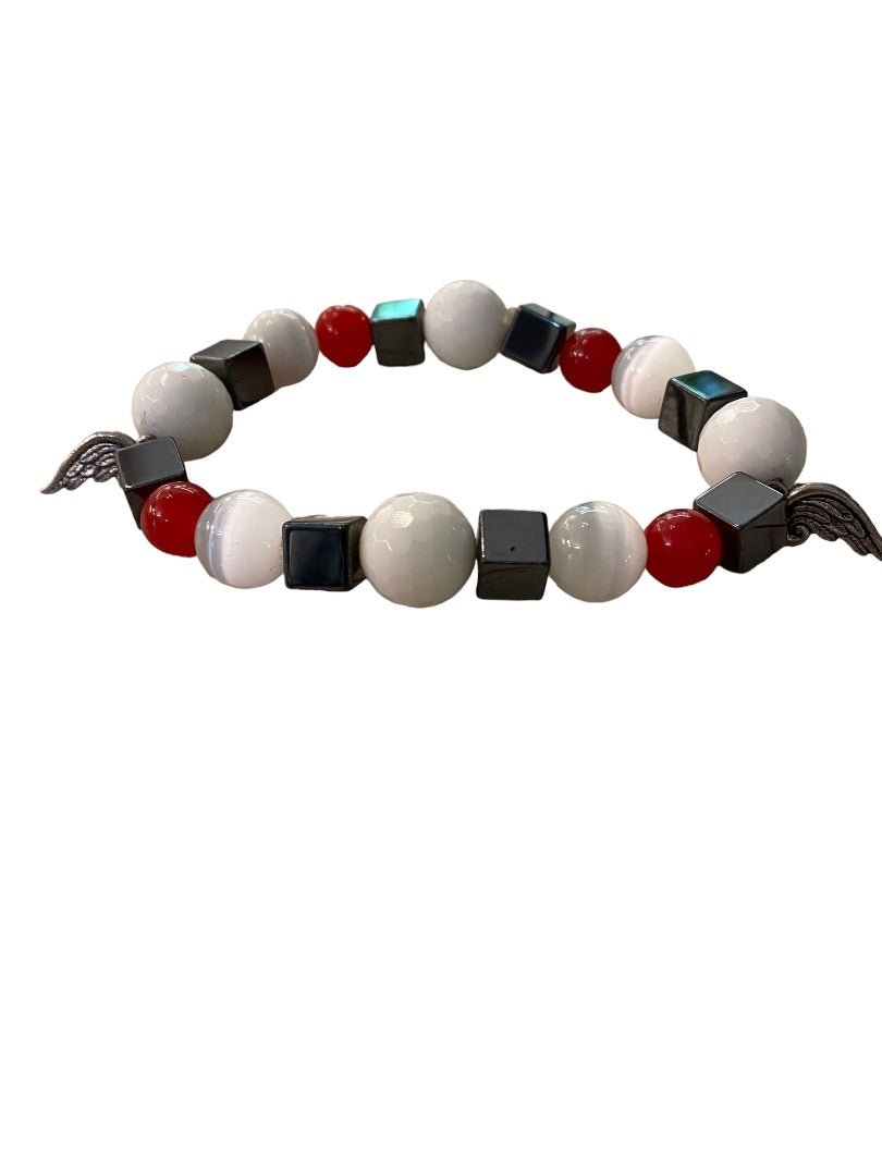 Large Wrist Red White Blue Stretch Bracelet 3" Wing Charms