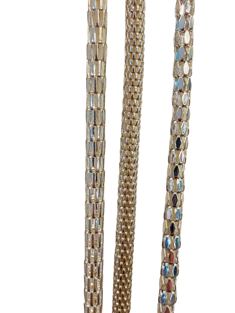 Triple Strand Draped 36" Necklace Silvertone Lightweight Sparkly