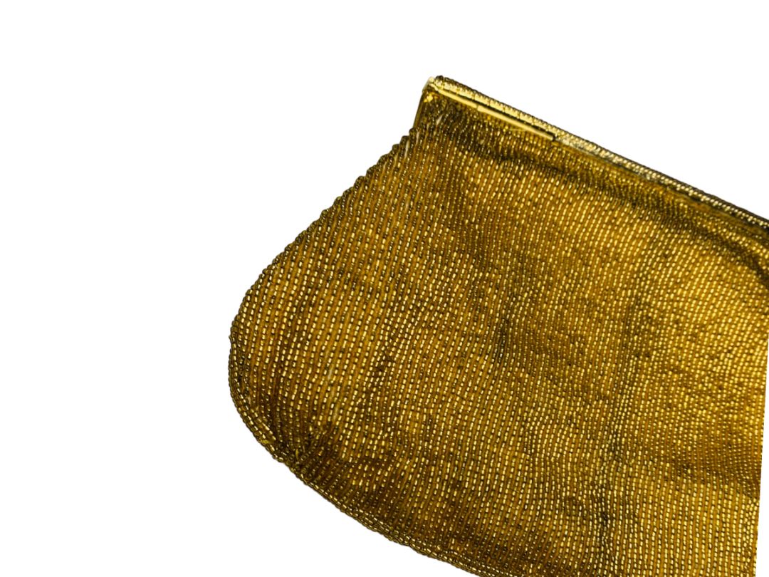 Goldtone Beaded Handbag Convertible Clutch with Chain Strap Evening Bag