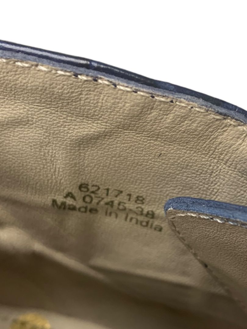 Size 38 Boden Women's Blue Leather 3.5" Heeled Bootie Croc Embossed A0745