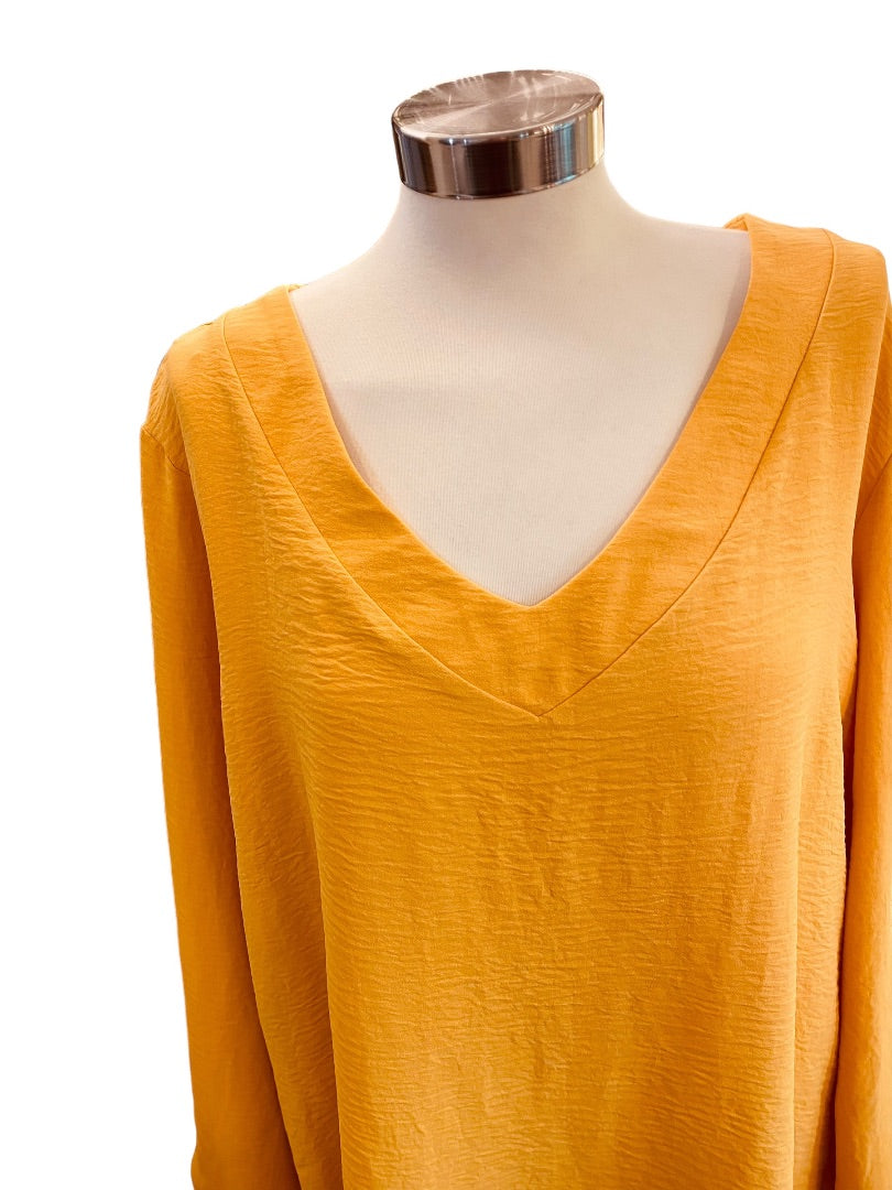 18/20 Asley Stewart Womens New Yellow Gold Crinkle V-Neck Pull Over Blouse Top