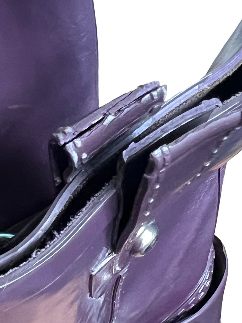 8 MICHAEL KORS Plum Purple Cowboy Rain Boots Damaged - Pull tabs split