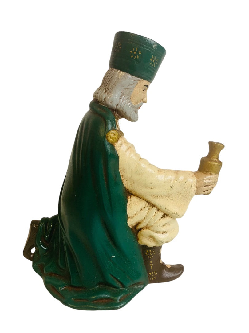Handpainted Ceramic 1980s Nativity Figurine Wise Men Kneeling Melchior 7"h