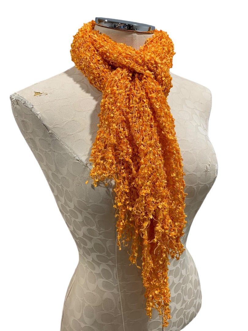Womens Orange Knitted Ribbon Scarf Fringed 64x17 Inches