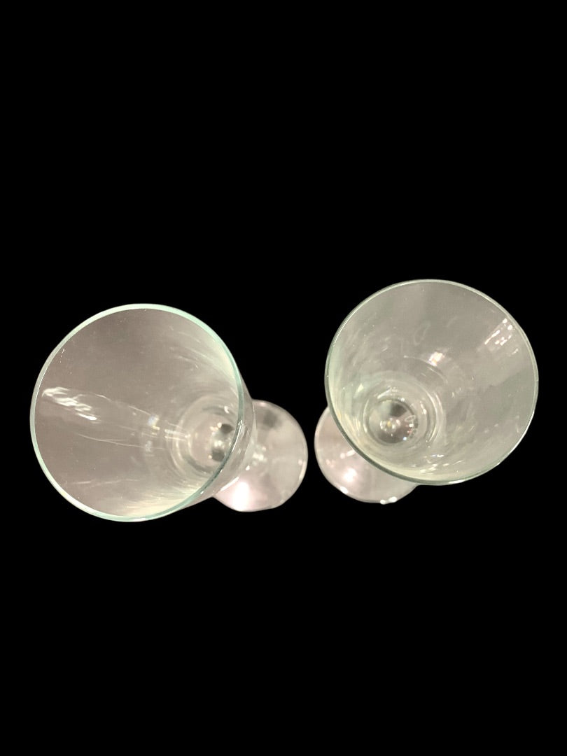 Set of 2 Vintage Clear Glass Champagne Flutes Glasses Pair 9.25 Inches