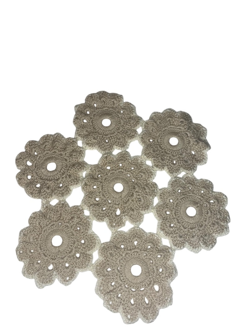 Vintage Crocheted Doily Pieced Pattern Beige Ivory Trim 11.5 Inches