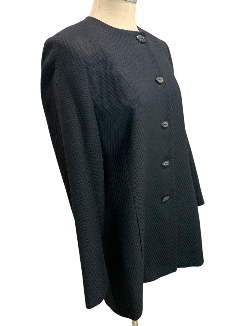 Size 14 Linda Allard Ellen Tracy Womens Black Ribbed Jacket Wool Blend