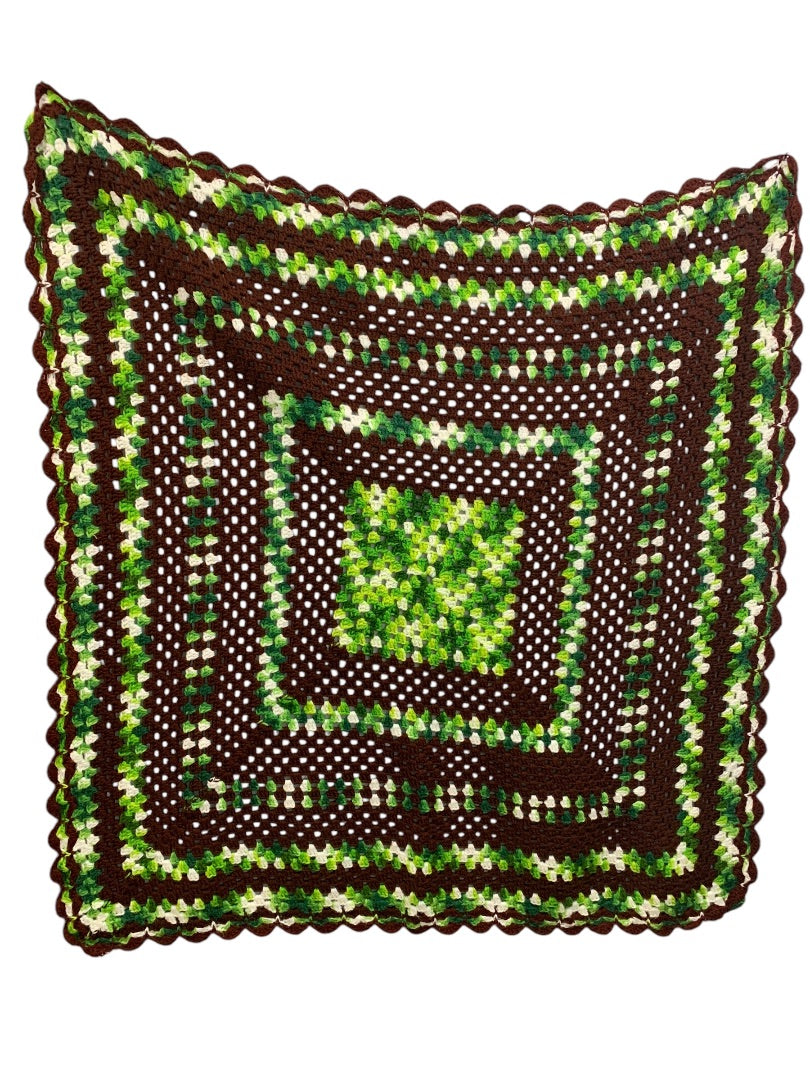 Vintage Brown Green Afghan Throw Blanket 48 Inches Square
