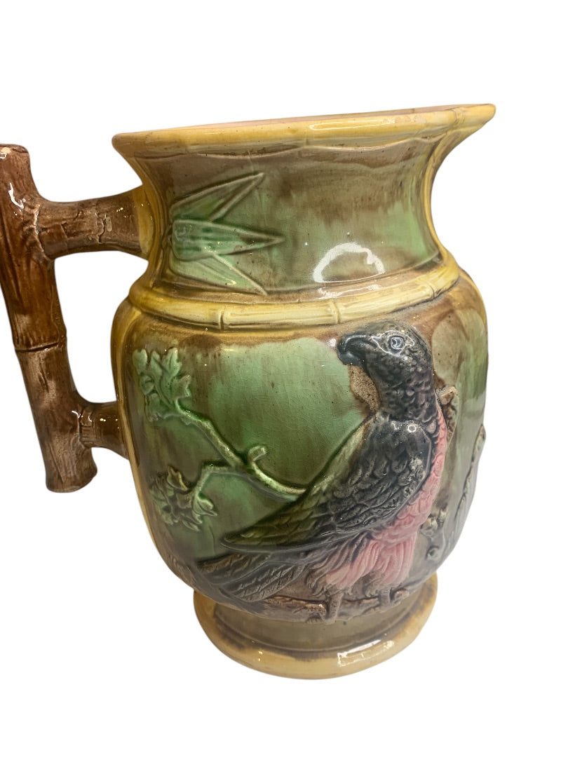 Belfields Prestonpans Scotland Majolica English Hawk Pitcher Repaired 9.5 Inch