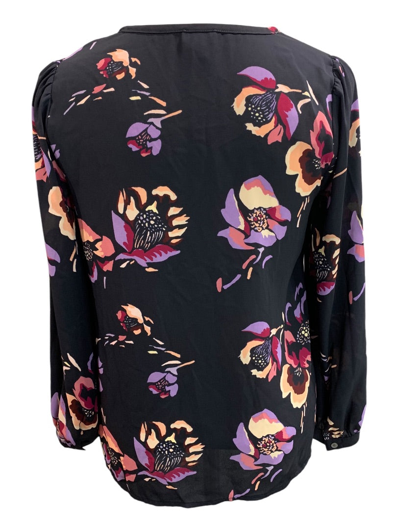 Size 2 J.Crew Womens Sheer Popover Blouse Shirt Navy Blue Floral