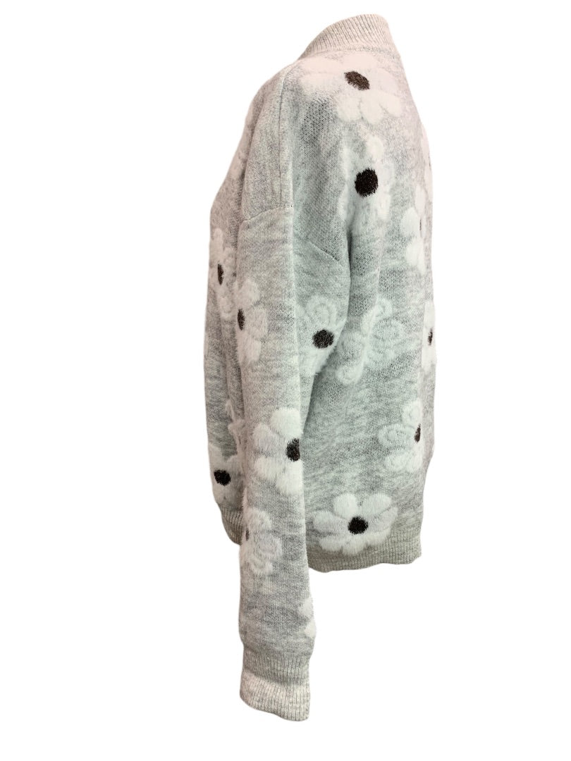 XL Womens Quarter Zip Pullover Gray Daisy Sweater