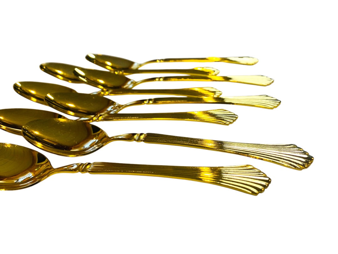 Gold Electroplate Vintage Teaspoons Set of 8 Scalloped 6.6 Inch