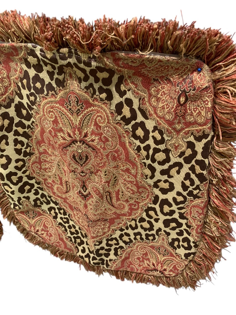 Set of 4 Pillow Covers Animal Print Fringed 18 Inch Square Zip Closure
