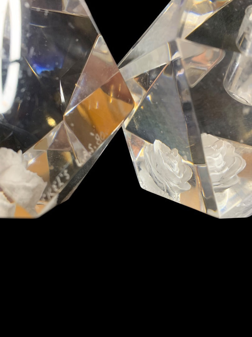 1980 Dekel's L.A.S. Lucite Acrylic Signed Candle Holders Rose