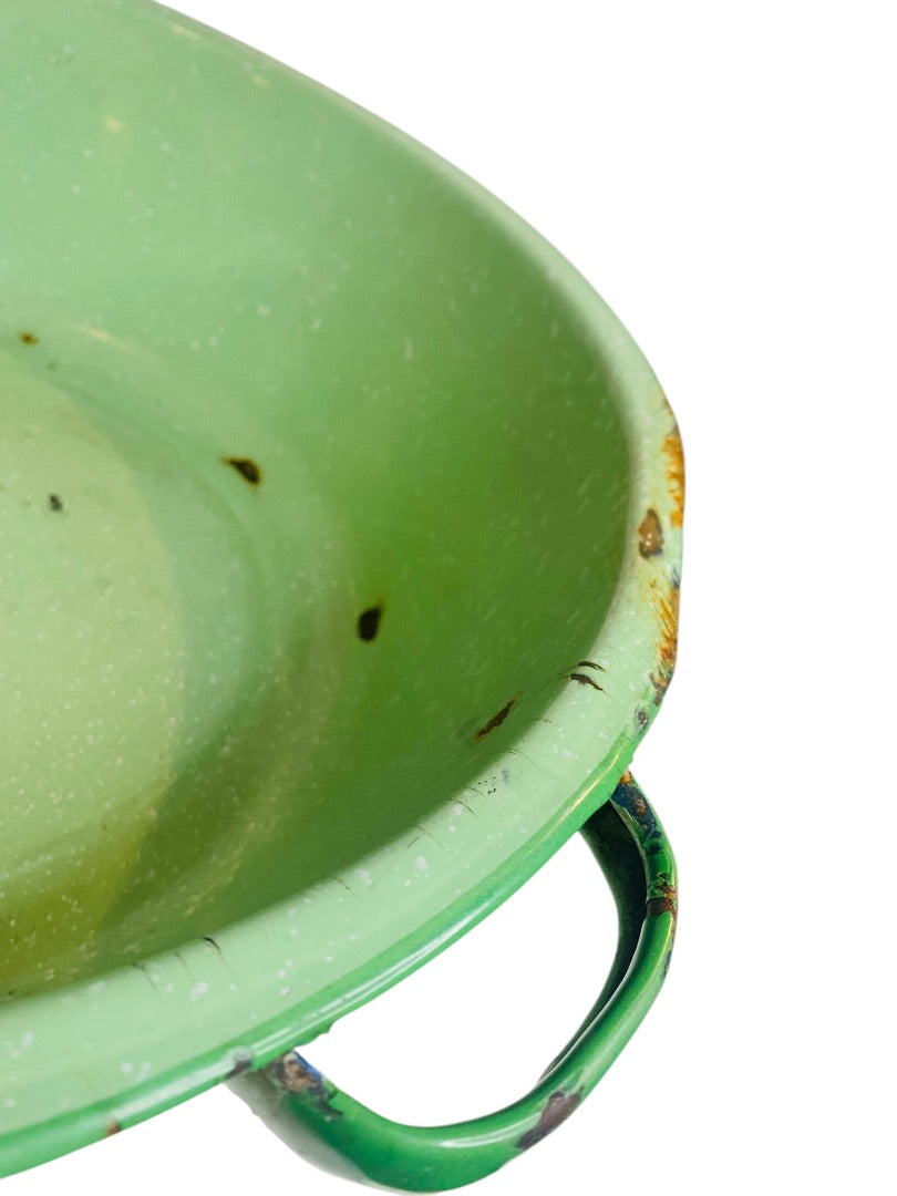 Large Green Graniteware Tub Handled Round 16 Inch Diameter