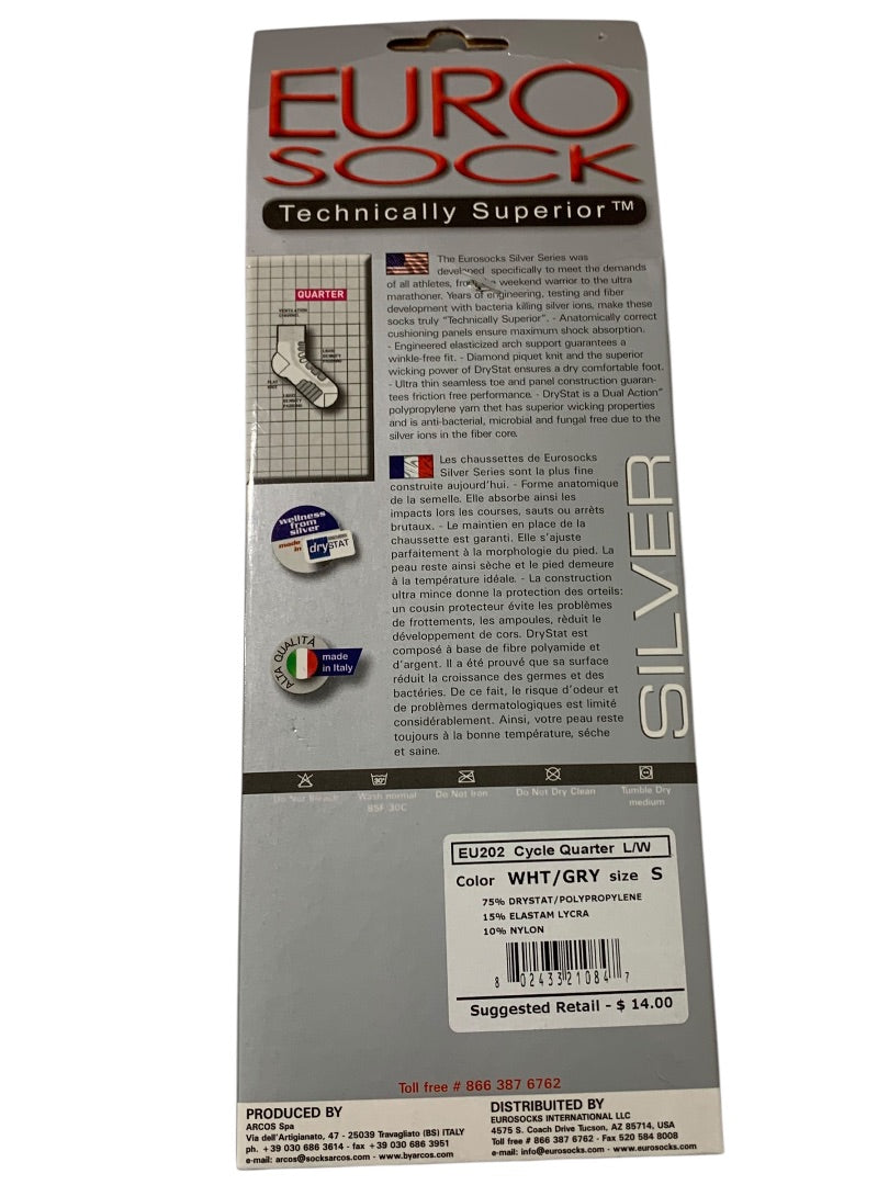 Small Euro Sock Light Weight Bike Silver Cycle Quarter EU202 Unisex