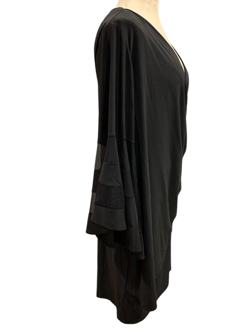 Size 16W R&M Richards Woman Black Wrap Around Dress Bell Sleeve Knee Length