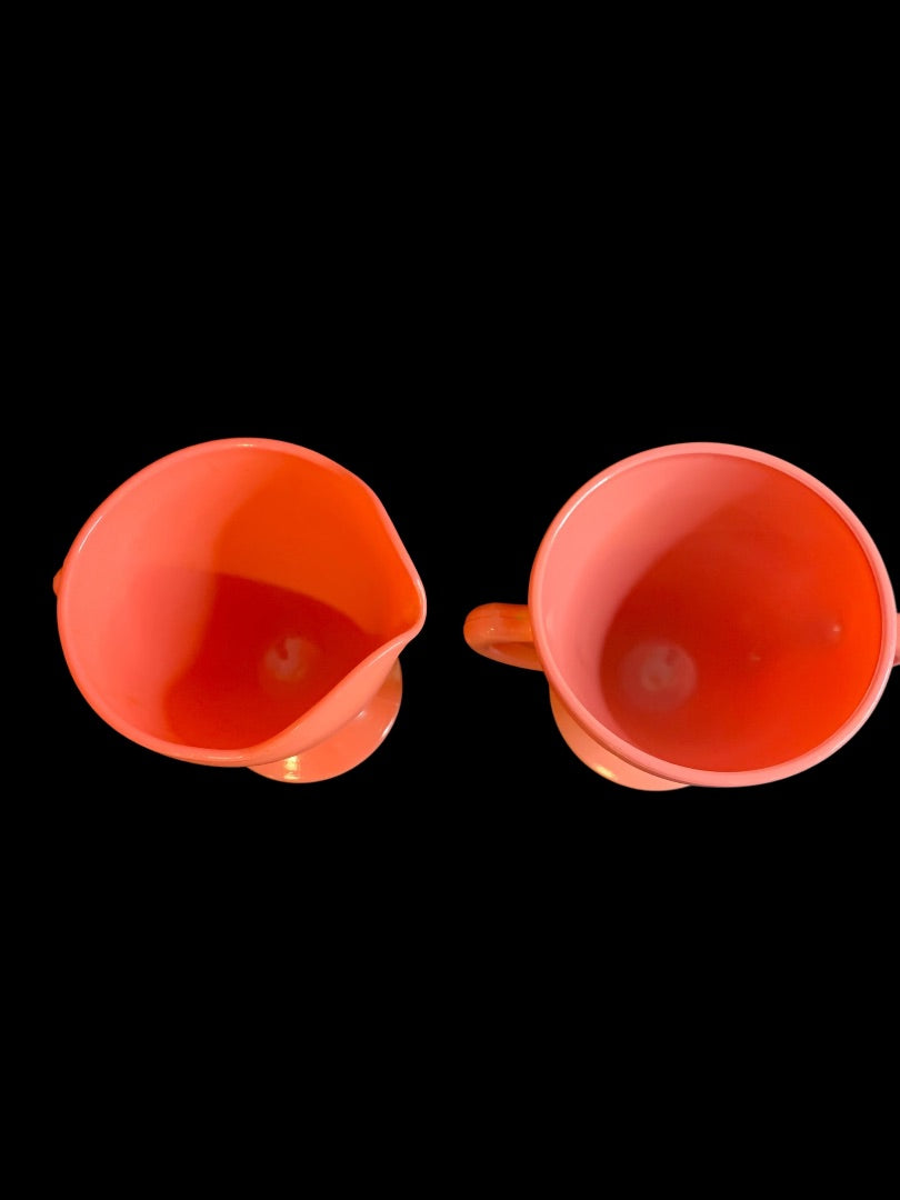1930s Hazel Atlas Ovide Coral Creamer and Sugar Set Depression Glass