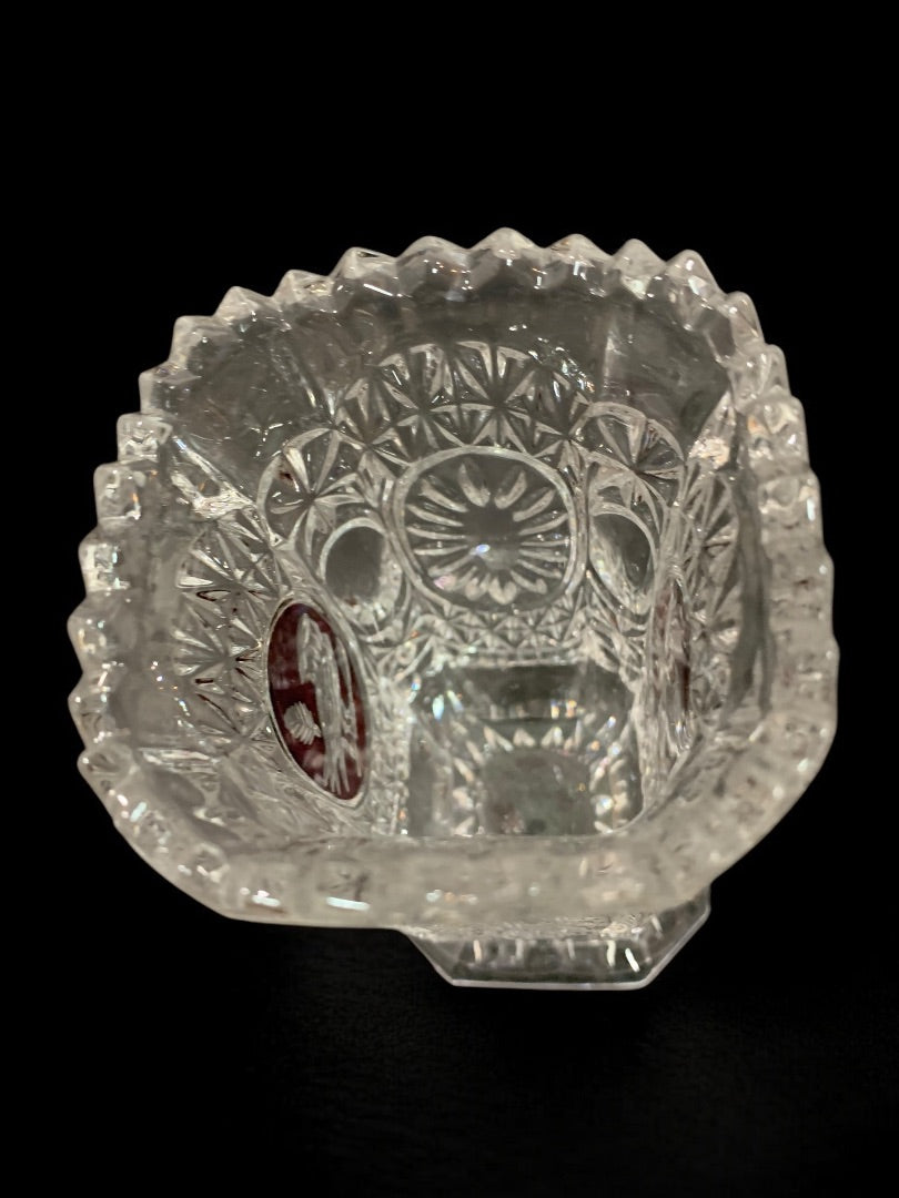 Lead Crystal Pressed Glass Ruby Red Bird Vase 5.75 Inches
