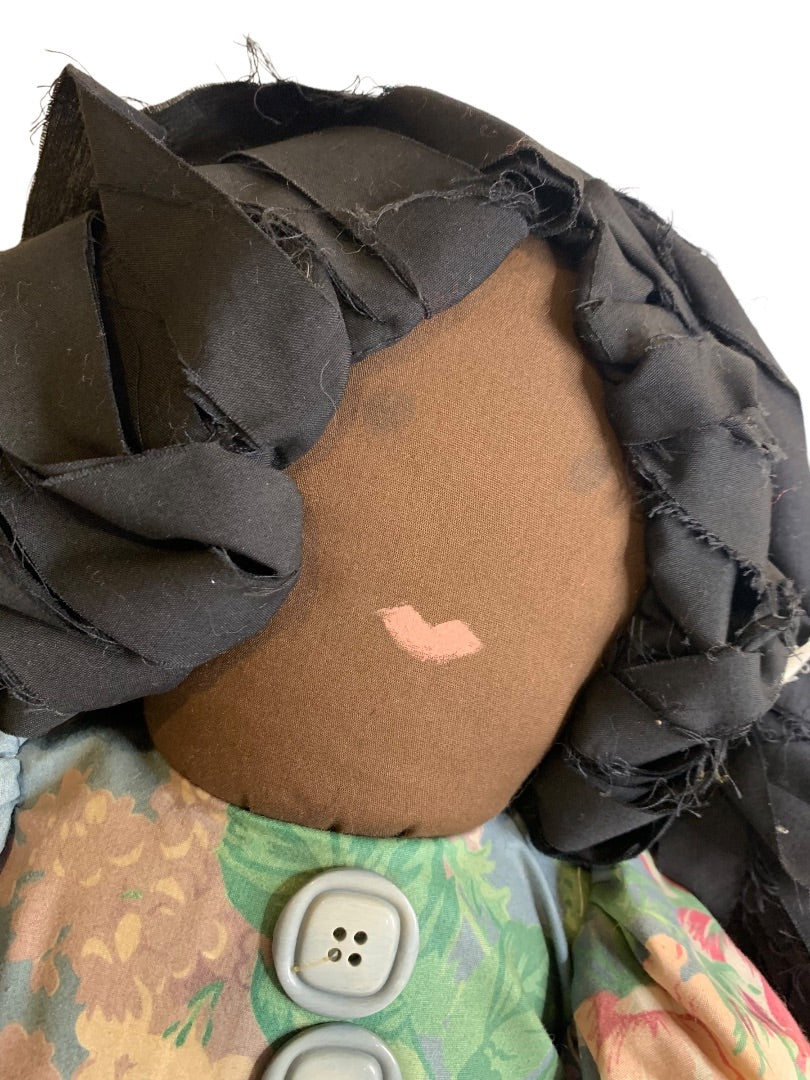 Cloth Doll 22 Inch Girl in Floral Romper Pigtails