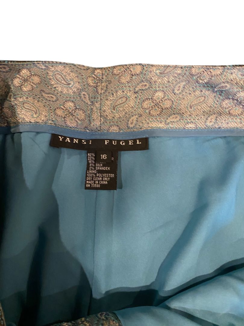 16 Yansi Fugel Tweed Lined Wool Blend Pants Blue Button Zip