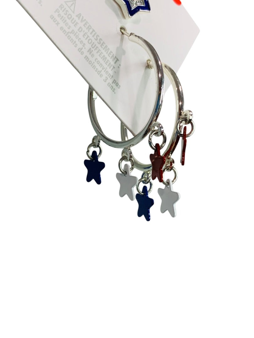 Claires New Set of 3 Pierced USA Patriotic Silvertone Earrings