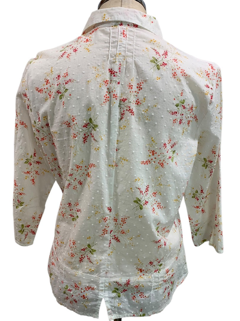 Large Old Navy Womens Button Up Blouse Swiss Dot Floral Easy Fit