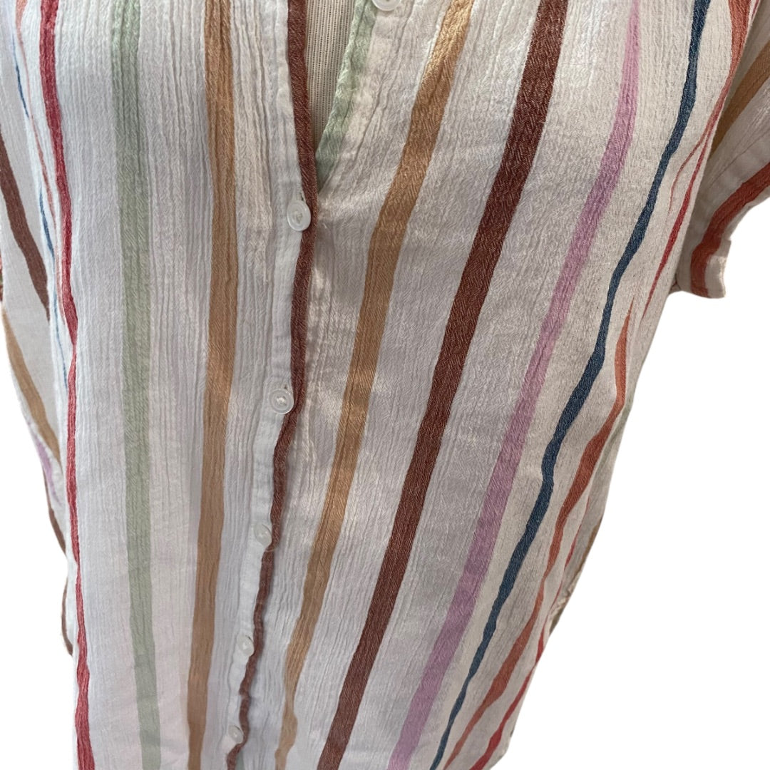 Small Madewell Womens Cotton Gauze Tunic Button Up Short Dolman Sleeve Shirt