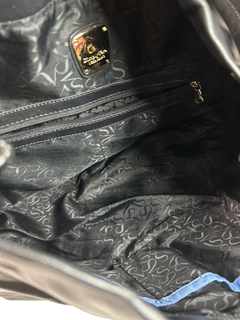 Simply Vera Black Vegan Leather Handbag Hobo Style Goldtone Hardware