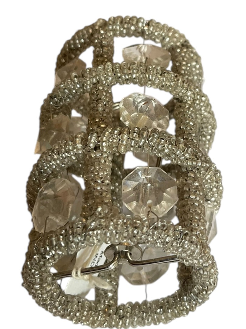 Set of 4 Beaded Lamp Shade Beads Plastic Metal Frame Clip On 4" x 2"