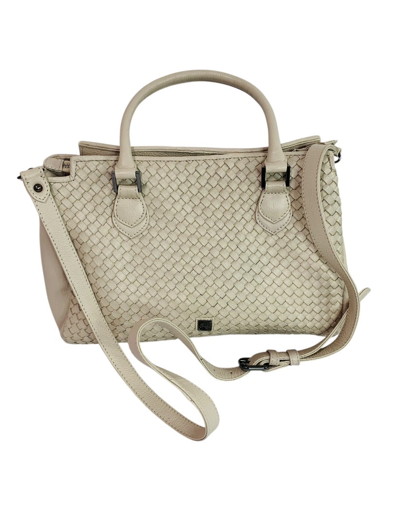 Waterlily Woven Leather Tote Bag Cream Satchel Purse Crossbody Strap Los Angeles