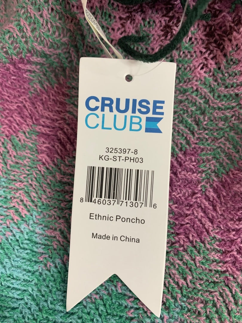 One Size Cruise Club Womens New Chevron Sweater Poncho Fringed