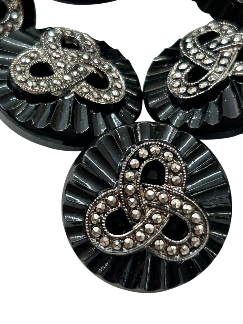 Vintage Lot of 11 Black Buttons Embellished Design 18mm Starburst