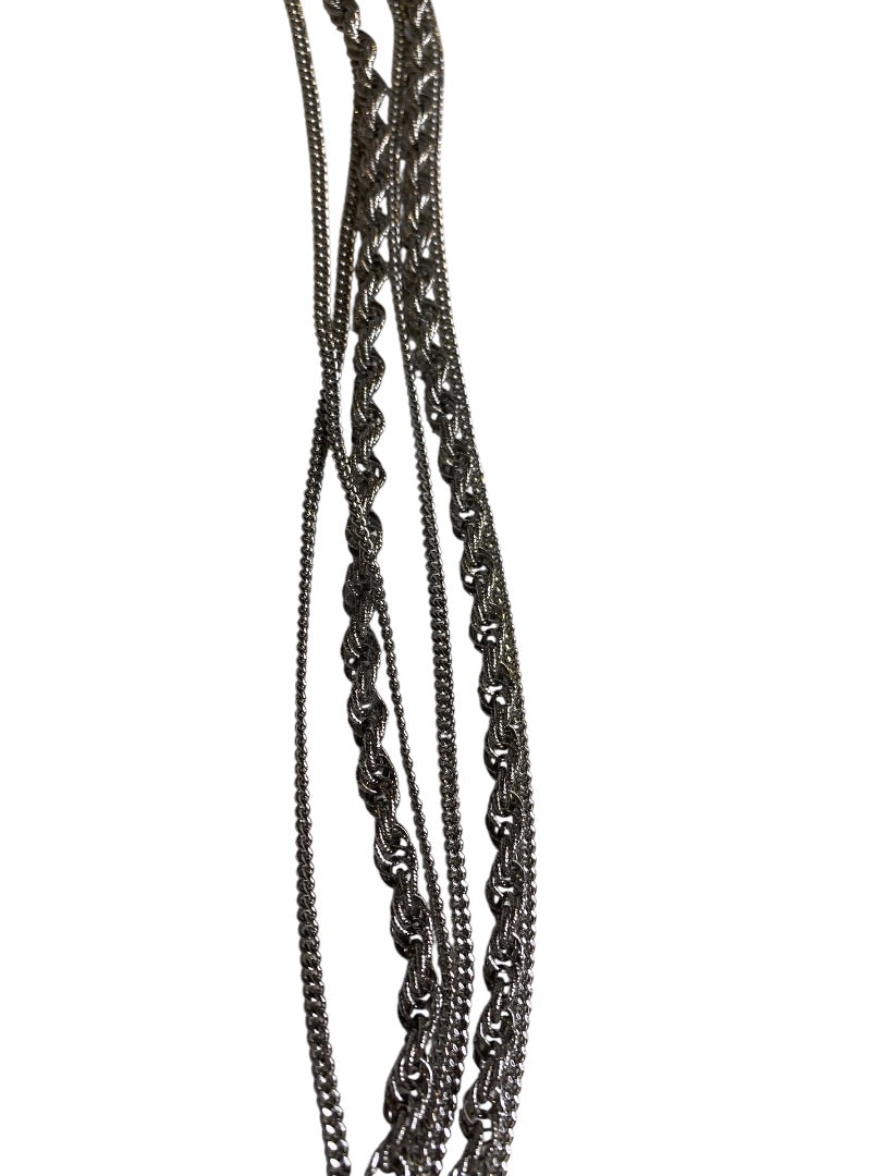 Signed Monet Silvertone 54 Inch Necklace 3 Strand Chain Spring Clasp