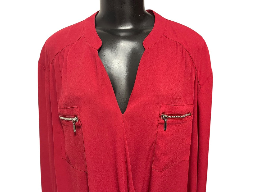 Size 24W INC International Concepts Womens Red Faux Wrap Blouse Shirt
