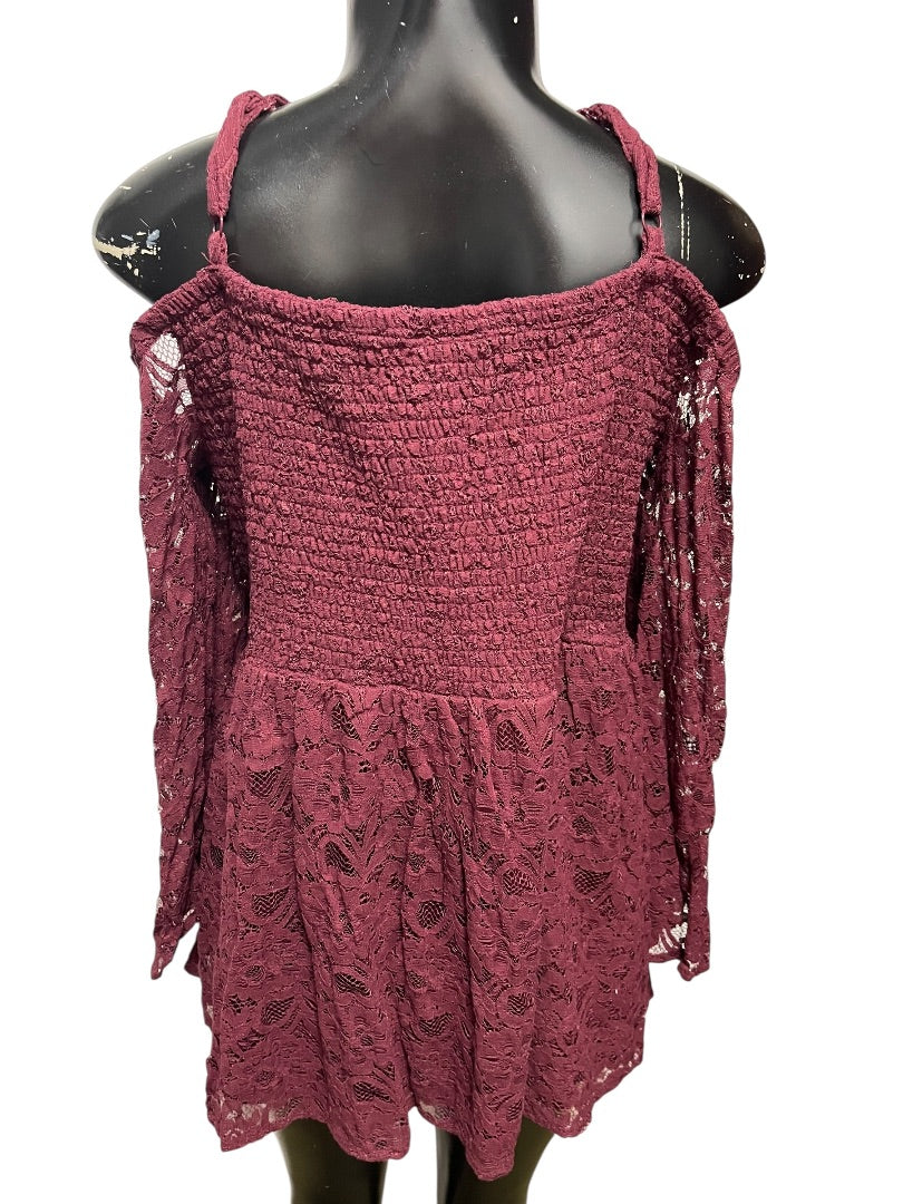 4X Torrid Womens Cold Shoulder Shirt Lace Smocked Bodice Blouse
