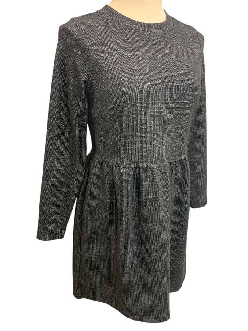Small Petite Loft Gray Plaid Heavy Knit Long Sleeve Dress Button Back