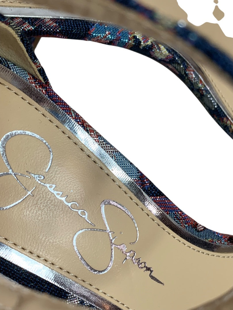 Size 6 Jessica Simpson Womens Monrae Tapestry Sandal 2.75" Heels