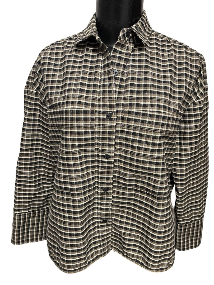XXS Everlane Button Up Shirt Womens Oversize Collared Plaid Cotton Shirt