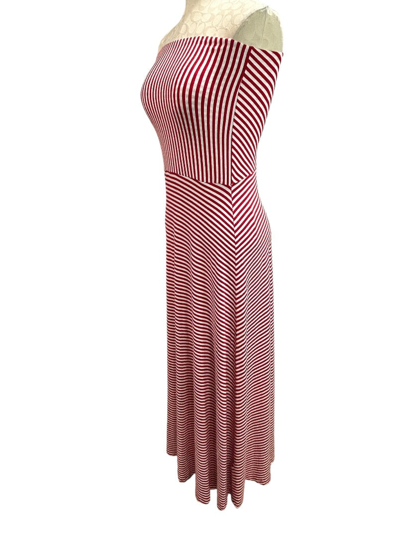 Small Gap Red White Stripe Sleeveless Maxi Dress Jersey Knit