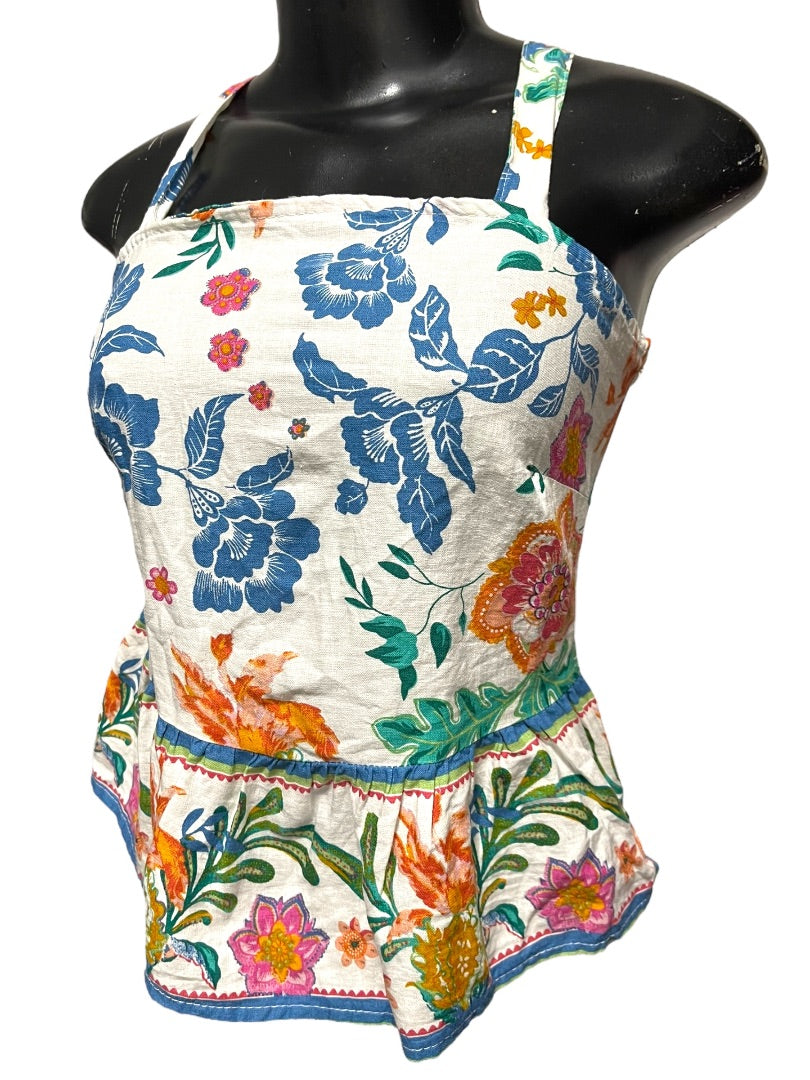 XS Rachel Zoe Womens Linen Blend Peplum Sleeveless Shirt Side Zip