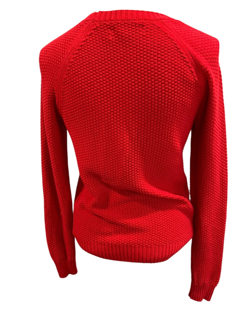 XS Loft Womens Red Sweater Pullover Textured Crew Neck