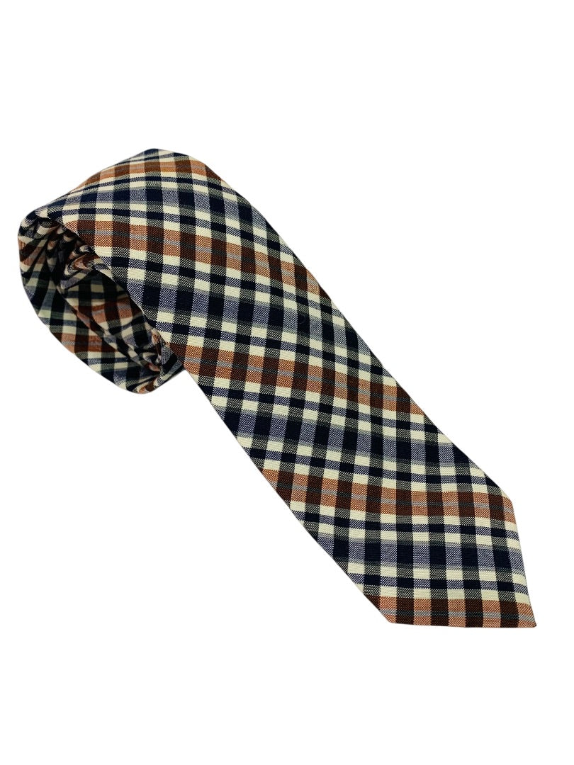 Public Opinion Mens Tie Necktie Plaid Wool Silk Blend 2.5" Width 58" Length