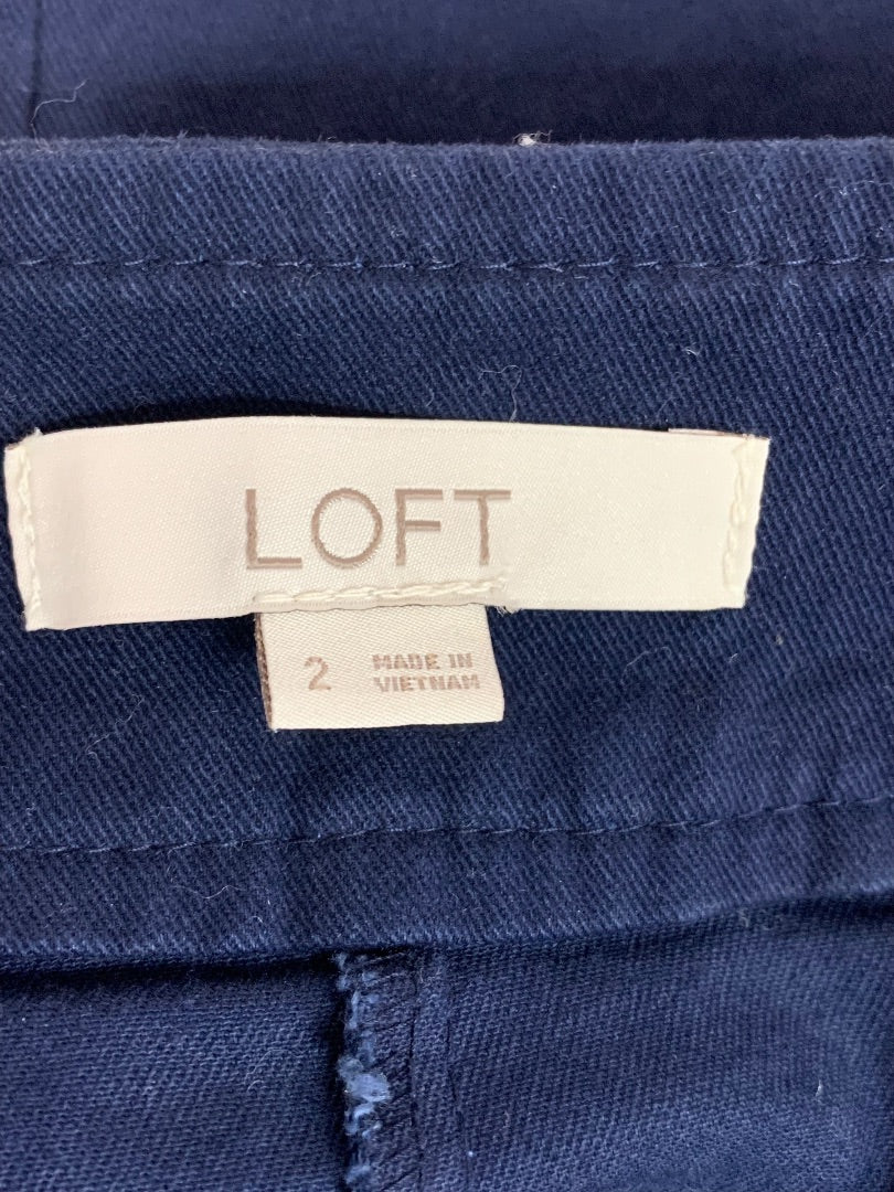 Size 2 Loft Navy Blue Skirt Side Zip Stretch Cotton 18.5" Length