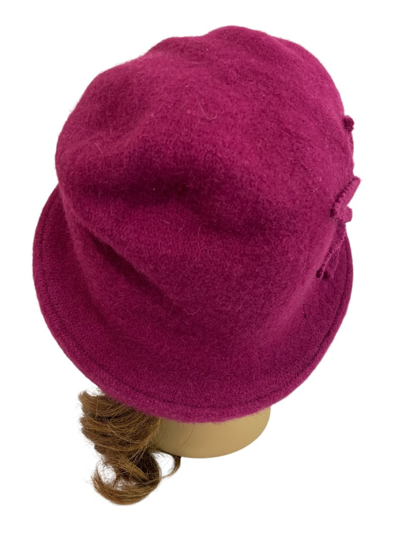 One Size Brooklyn Industries Fuchsia Wool Cloche Hat Rosette Retro