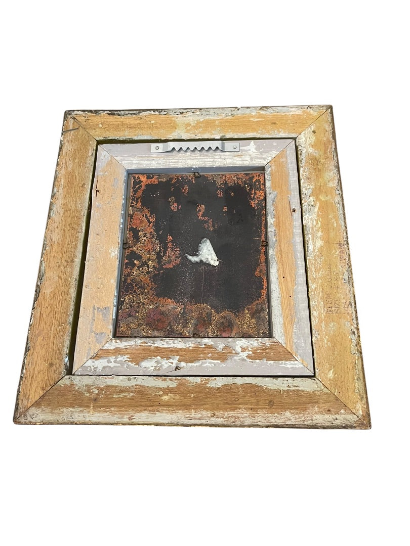 Vintage Louis Cardin Original Enamel on Copper Painting Mother Child 8.5" x 9.5"