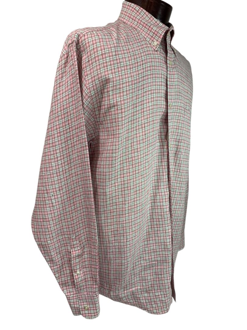 16.5 - 34 Lands End Baird McNutt Mens Irish Linen Button Down Shirt Pink Plaid