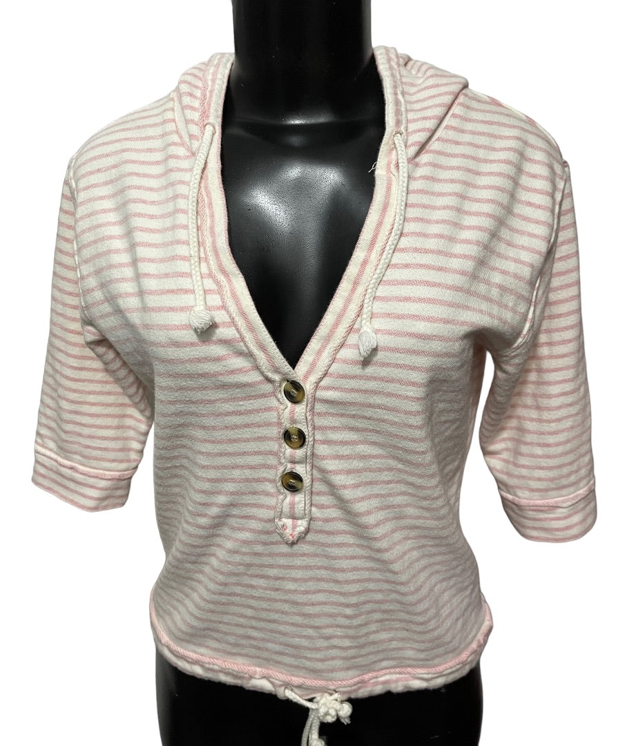 XS Aerie Women's Pull Over Short Sleeve Hoodie V-Neck Crop