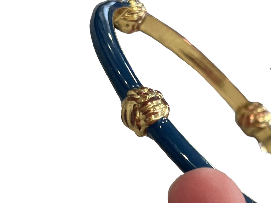 LILLY PULITZER Knotty Bangle Bracelet Navy Enamel Gold Knot Accents