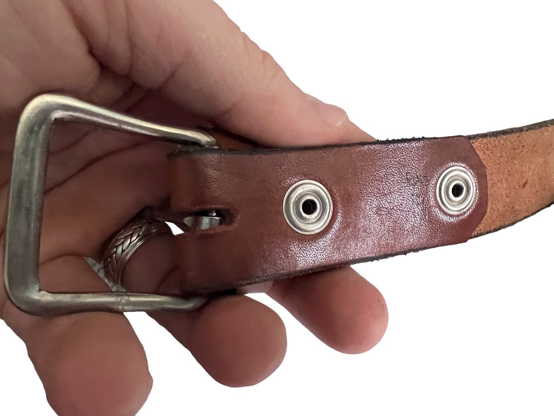 30 Hand Tooled Leather Western Belt Brown Cowboy Anchor Stamped Silver To e Metal Buckle